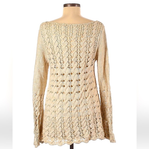 Free People Crochet Cable Wide Knit Bell Sleeve Sweater - Picture 8 of 11